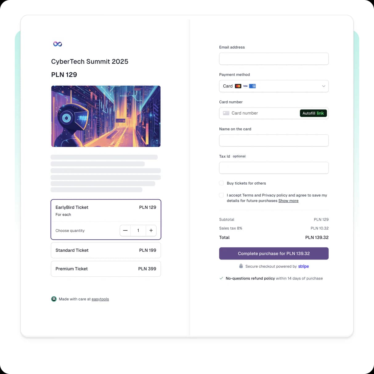Giao diện checkout tinh gọn của Easycart