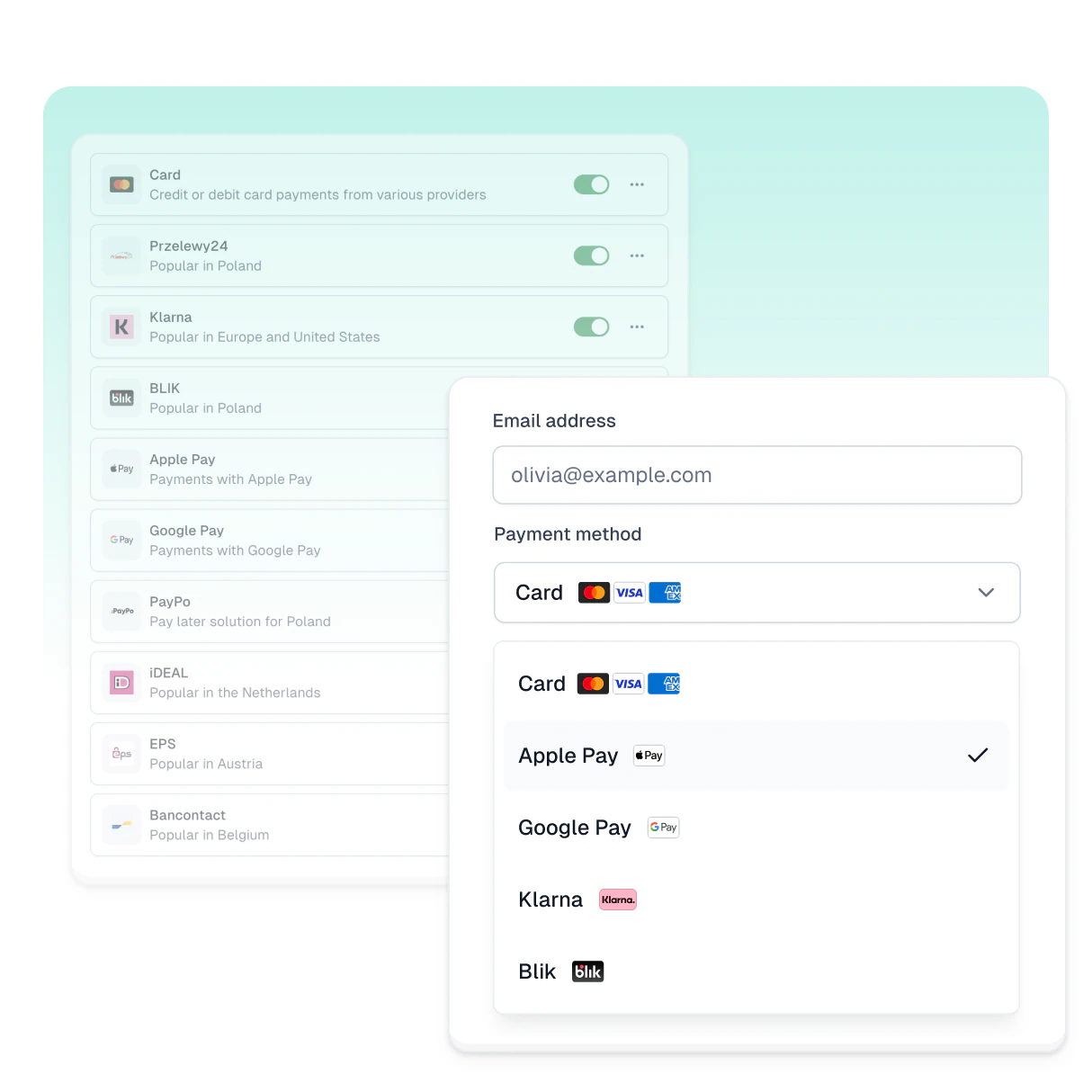 Các phương thức thanh toán được Easytools hỗ trợ bao gồm thẻ, Apple Pay, Google Pay, Klarna và BLIK